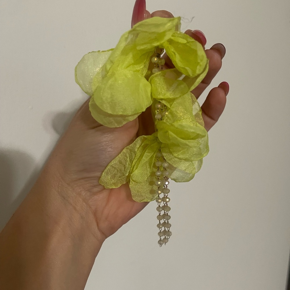 Lime Green floral earrings cute worn ones